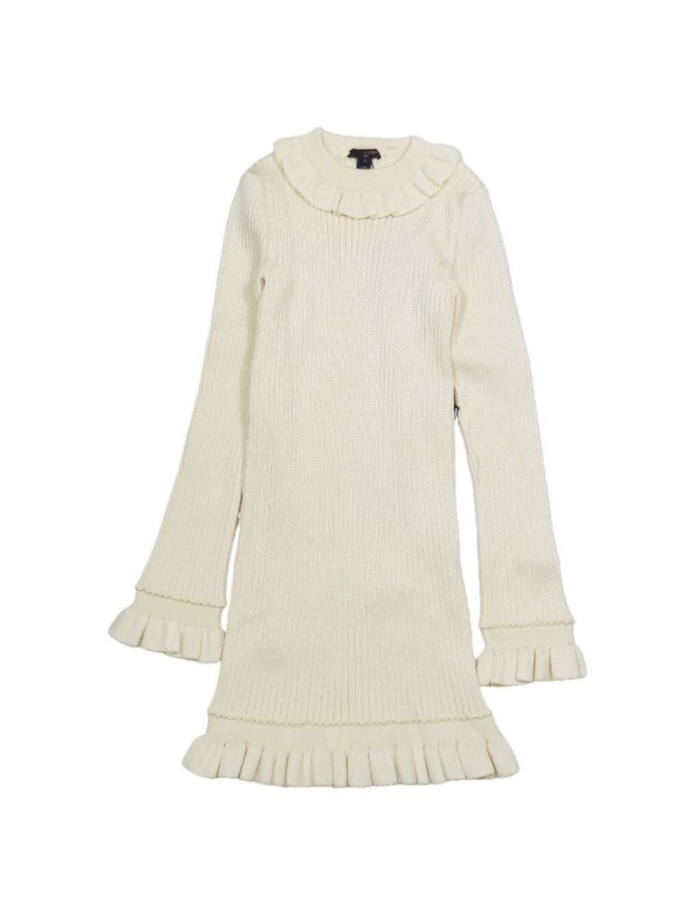 Louis Vuitton Frill Color Rib Knit Mini Dress Long Sleeve Short Length Sweater